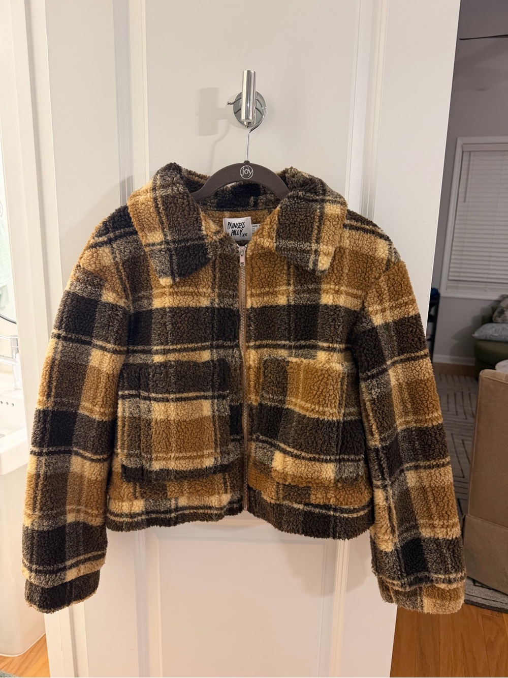 Princess Polly Plaid Sherpa Jacket - Mustard & Black